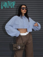 Lunivop Pocket Patchwork Cropped Shirts For Women 2024 New Spring Summer Chic Long Sleeve Button